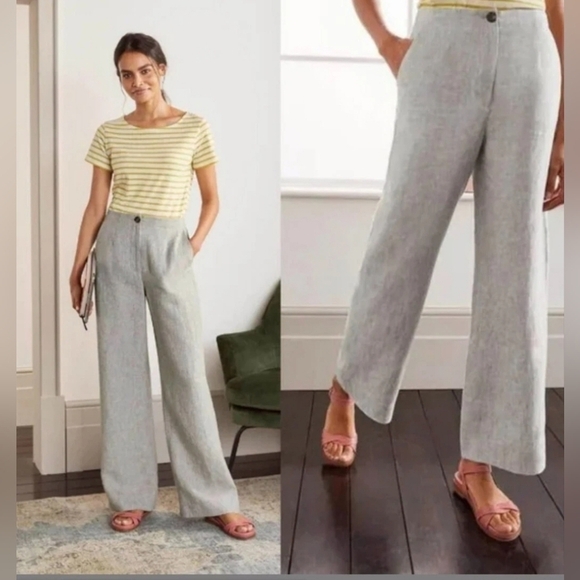 Boden Pants - BODEN Eldon 100% Linen Wide Leg Trousers In Squirrel Grey Size 6